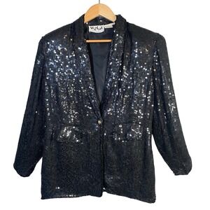 Vintage Sequin Blazer Womens Medium Silk Glam Occasion NYE Holiday‎ Chic Formal